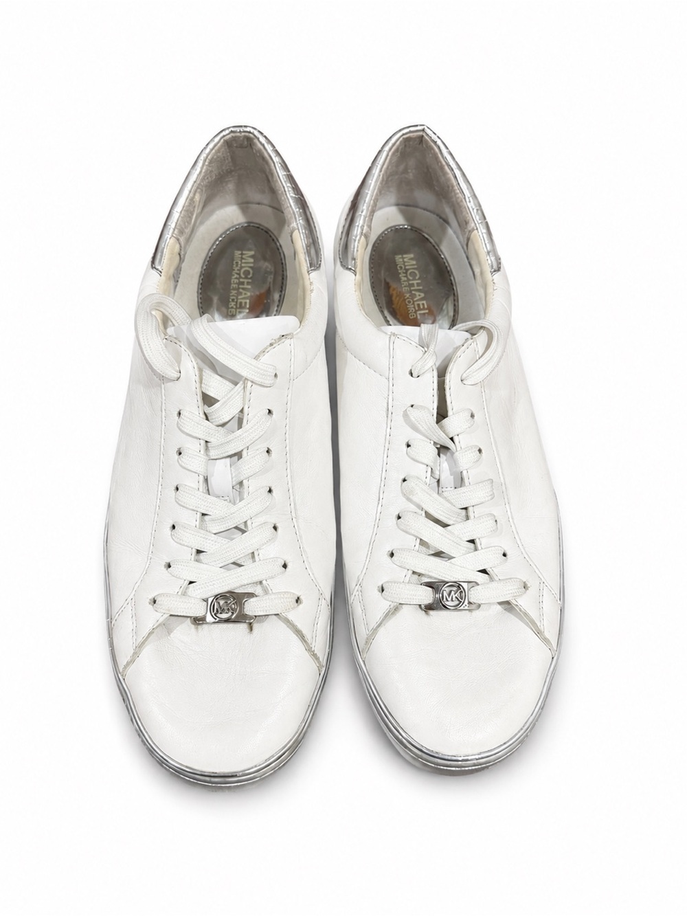 Michael Kors Women’s Size 11 White Silver Irving Leather Lace Up Sneakers